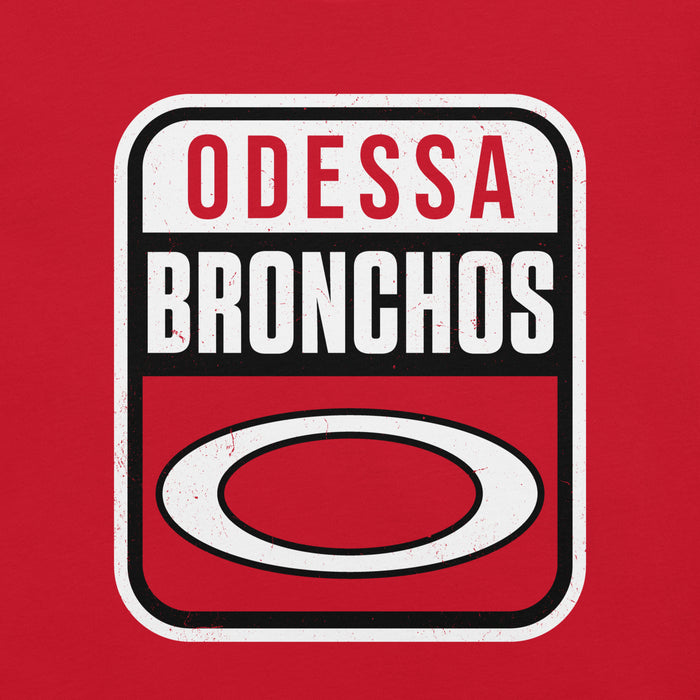 Close-up view of Odessa High School Bronchos Red Premium Unisex T-shirt 001