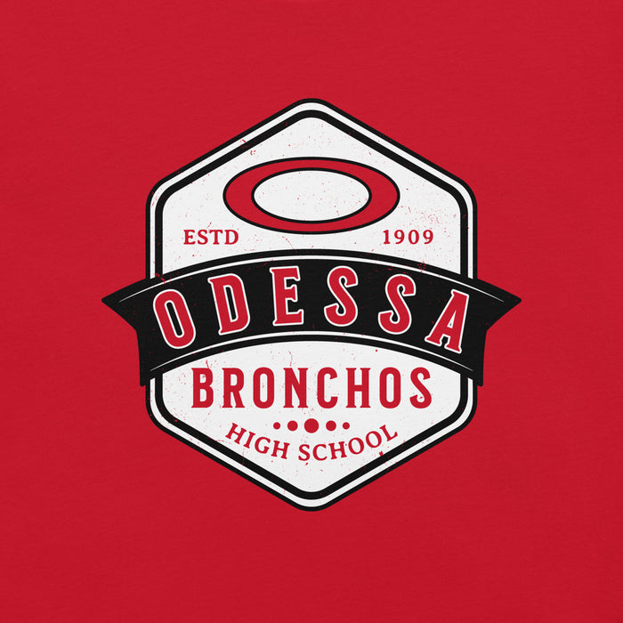 Close-up view of Odessa High School Bronchos Red Premium Unisex T-shirt 209