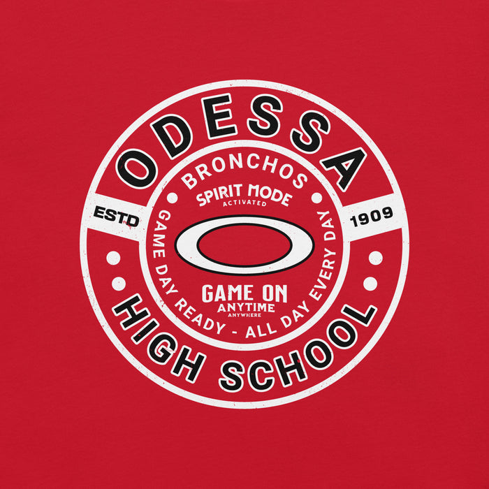 Close-up view of Odessa High School Bronchos Red Premium Unisex T-shirt 239