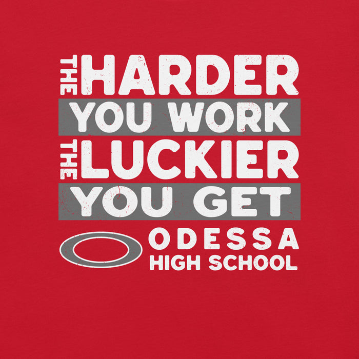 Close-up view of Odessa High School Bronchos Red Premium Unisex T-shirt 238
