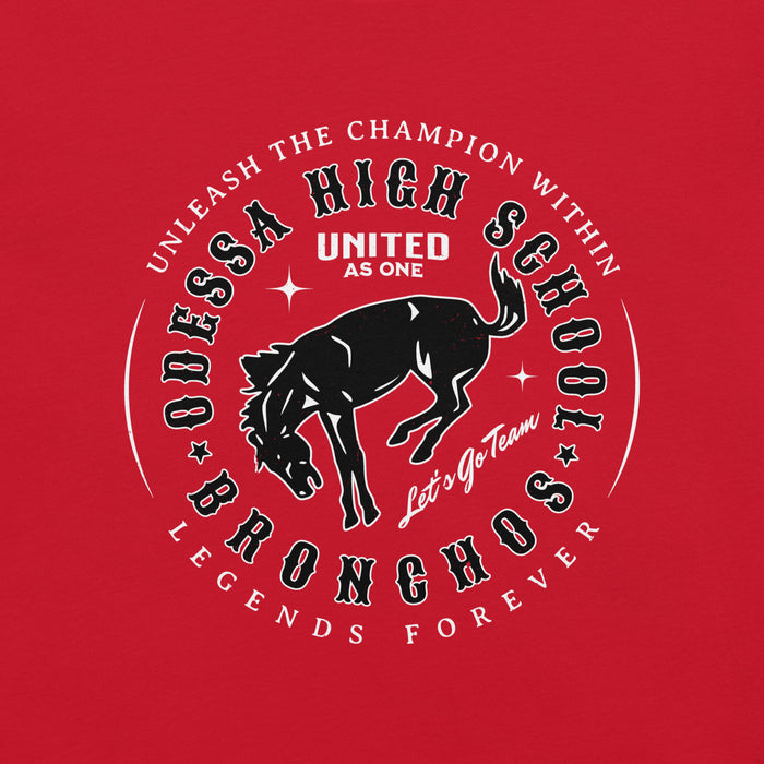 Close-up view of Odessa High School Bronchos Red Premium Unisex T-shirt 214