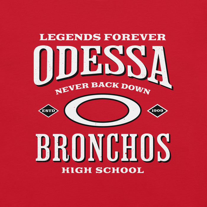Close-up view of Odessa High School Bronchos Red Premium Unisex T-shirt 230
