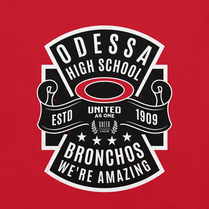 Close-up view of Odessa High School Bronchos Red Premium Unisex T-shirt 207