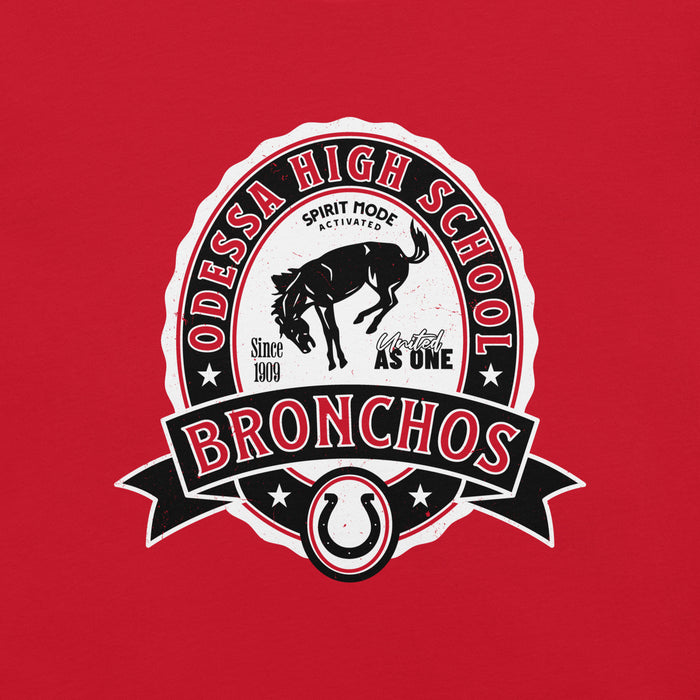 Close-up view  of Odessa High School Bronchos Red Premium Unisex T-shirt 212