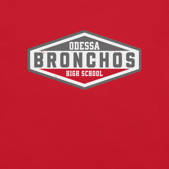 Close-up view of Odessa High School Bronchos Red Premium Unisex T-shirt 009