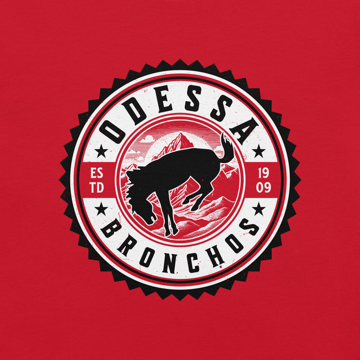 Close-up view of Odessa High School Bronchos Red Premium Unisex T-shirt 203
