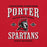Red shirt with 'Porter Spartans' design featuring a Spartan helmet and text on a red background - never back down premium t-shirt design 230