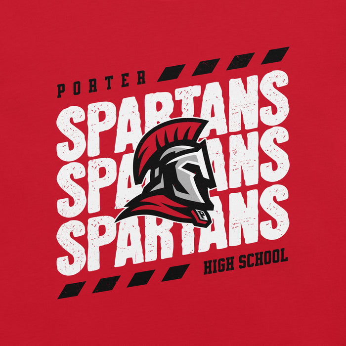 Close-up view of Porter High School Spartans Red Premium Unisex T-shirt 223