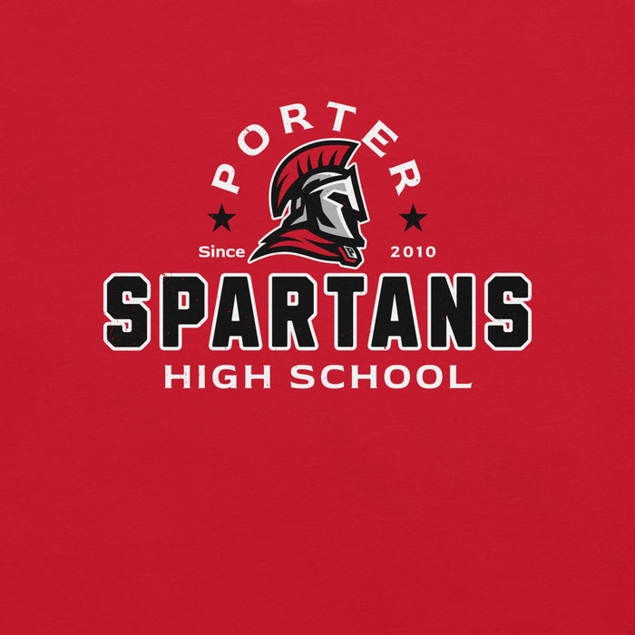 Porter Spartans High School logo on a red background - premium t-shirt design 222