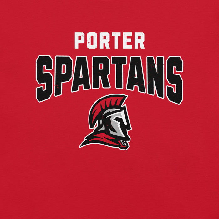 Red shirt with 'Porter Spartans' text and Spartan helmet logo - premium t-shirt design 234