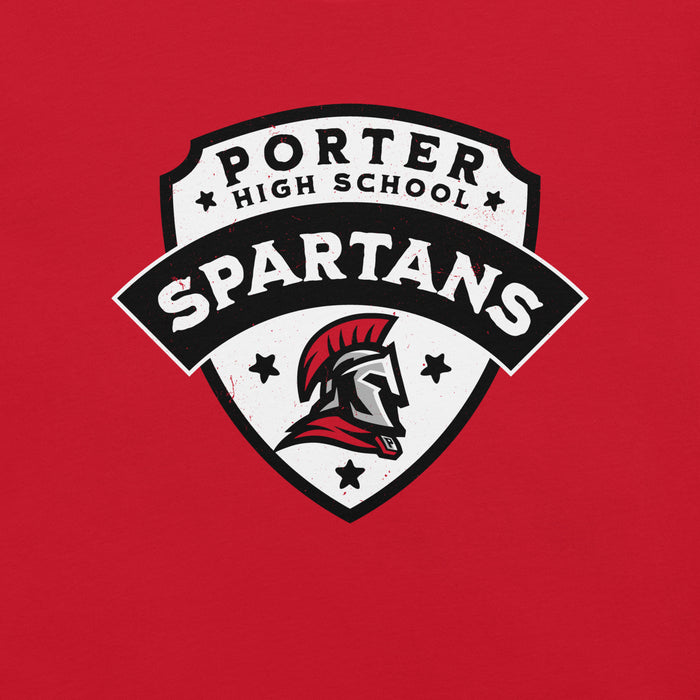 Close-up view of Porter High School Spartans Red Premium Unisex T-shirt 221