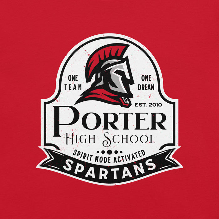 Porter High School Spartans logo on a red background - premium t-shirt design 219