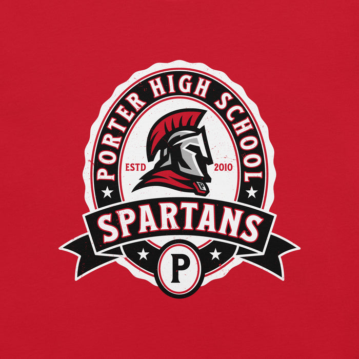Porter High School Spartans logo on a red background - premium t-shirt design 212