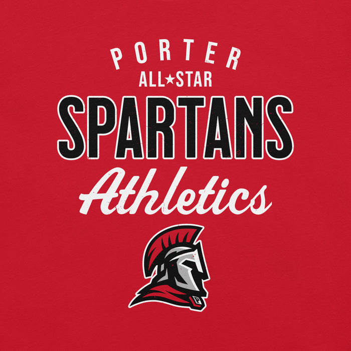 Red shirt with 'Porter All-Star Spartans Athletics' text and Spartan helmet logo. - premium t-shirt design 034