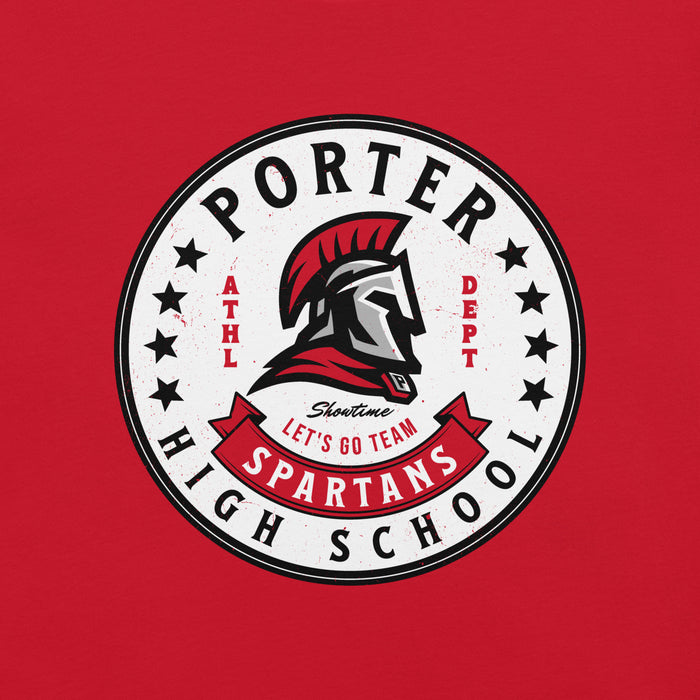 Close-up view of Porter High School Spartans Red Premium Unisex T-shirt 215