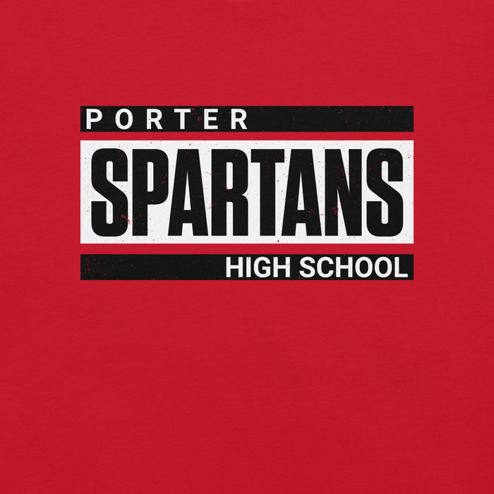 Porter Spartans High School logo on a red background - premium t-shirt design 098