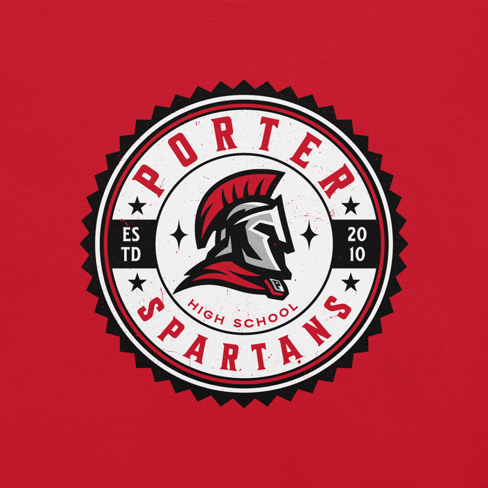 Porter Spartans high school logo on a red background - premium t-shirt design 203
