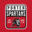 Porter Spartans logo with helmet graphic on a red background game ready, bring it on - premium t-shirt design 001