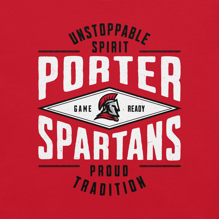 Close-up view of Porter High School Spartans Red Premium Unisex T-shirt 210