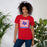 Woman wearing Sam Houston High School Texans Red Premium Unisex T-shirt 235