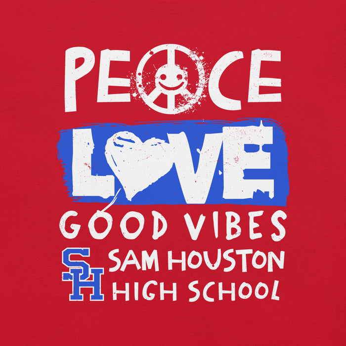 Close-up view of Sam Houston High School Texans Red Premium Unisex T-shirt 240