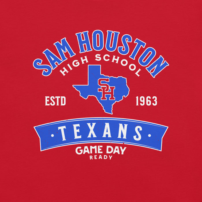 Close-up view of Sam Houston High School Texans Red Premium Unisex T-shirt 221