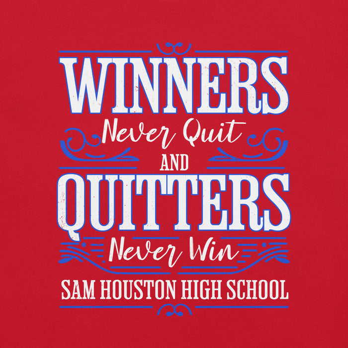 Close-up view of Sam Houston High School Texans Red Premium Unisex T-shirt 237