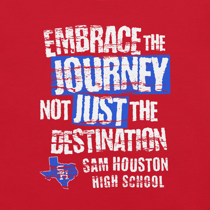 Close-up view of Sam Houston High School Texans Red Premium Unisex T-shirt 232