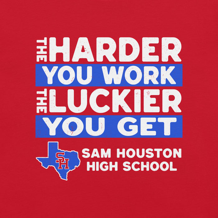 Close-up view of Sam Houston High School Texans Red Premium Unisex T-shirt 238