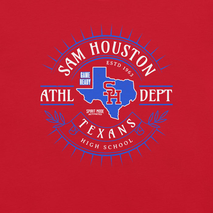 Close-up view of Sam Houston High School Texans Red Premium Unisex T-shirt 201