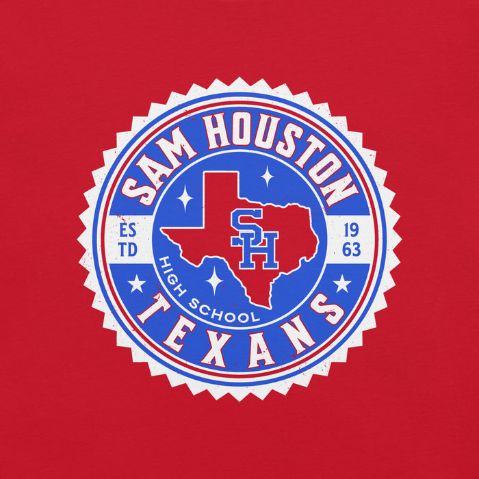 Close-up view of Sam Houston High School Texans Red Premium Unisex T-shirt 203