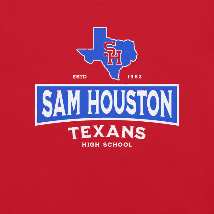 Close-up view of Sam Houston High School Texans Red Premium Unisex T-shirt 202