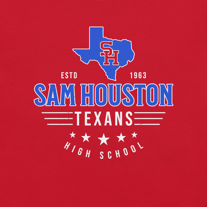 Close-up view of Sam Houston High School Texans Red Premium Unisex T-shirt 217