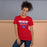 Womanw earing Sam Houston High School Texans Red Premium Unisex T-shirt 003