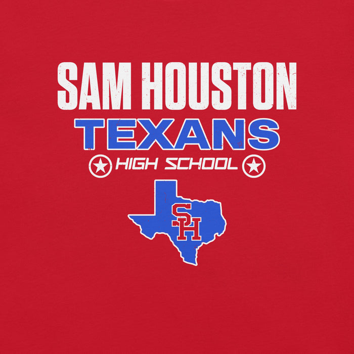 Close-up view of Sam Houston High School Texans Red Premium Unisex T-shirt 003