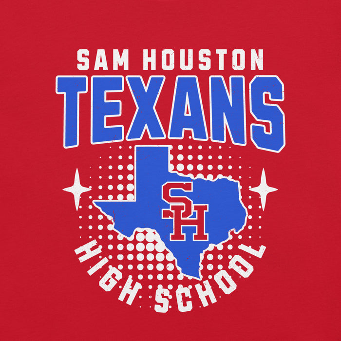 Close-up view of Sam Houston High School Texans Red Premium Unisex T-shirt 204
