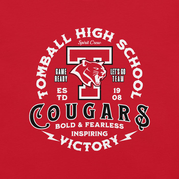 Close-up view of Tomball High School Cougars Red Premium Unisex T-shirt 206