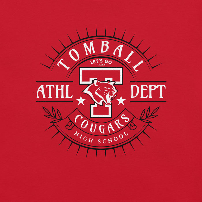Close-up view of Tomball High School Cougars Red Premium Unisex T-shirt 201