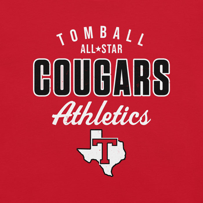 Close-up view of Tomball High School Cougars Red Premium Unisex T-shirt 034