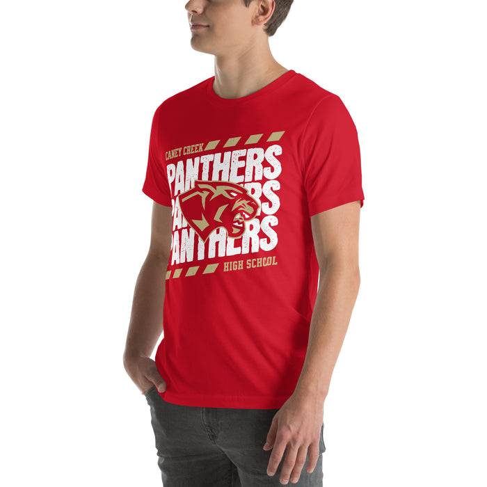Man wearing Caney Creek High School Panthers Red Premium Unisex T-shirt 230