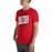 Man wearing Del Valle High School Cardinals Red Premium Unisex T-shirt 223