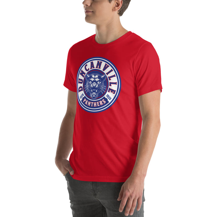Man wearing Duncanville High School Panthers Red Premium Unisex T-shirt 220