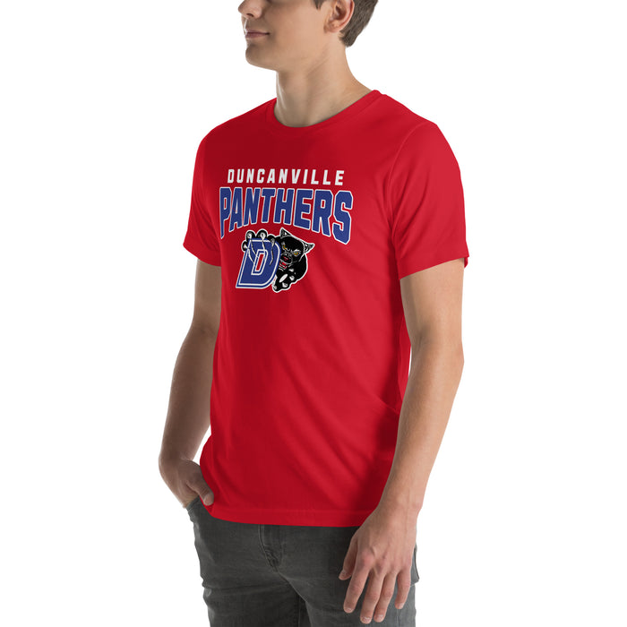 Man wearing Duncanville High School Panthers Red Premium Unisex T-shirt 234