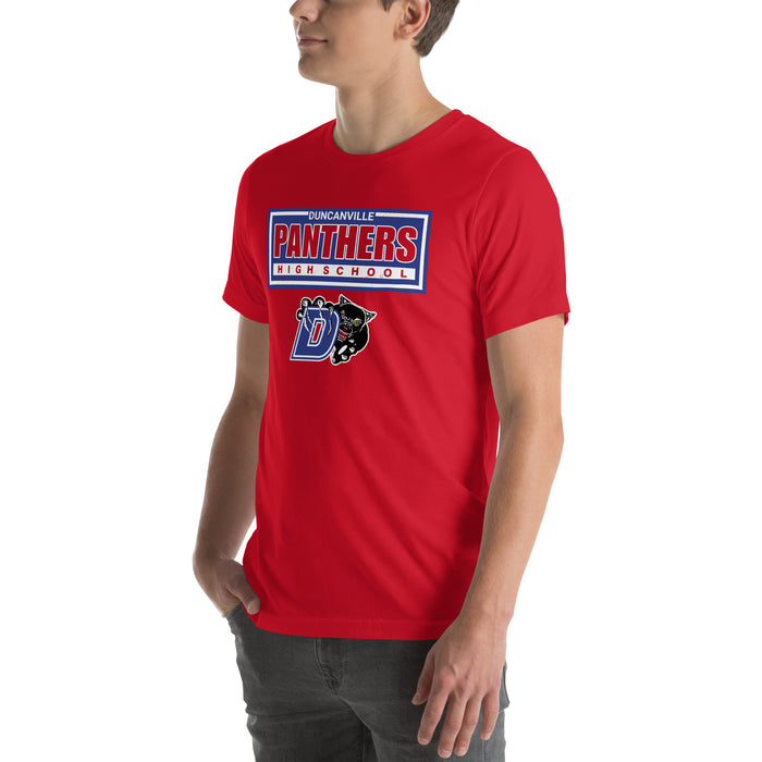 Man wearing Duncanville High School Panthers Red Premium Unisex T-shirt 049