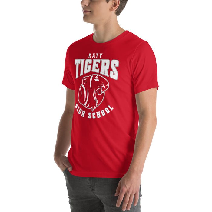 Man wearing Katy High School Tigers Red Premium Unisex T-shirt 213