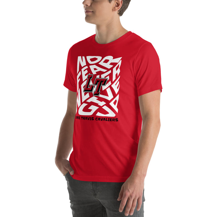 Man wearing Lake Travis High School Cavaliers Red Premium Unisex T-shirt 236