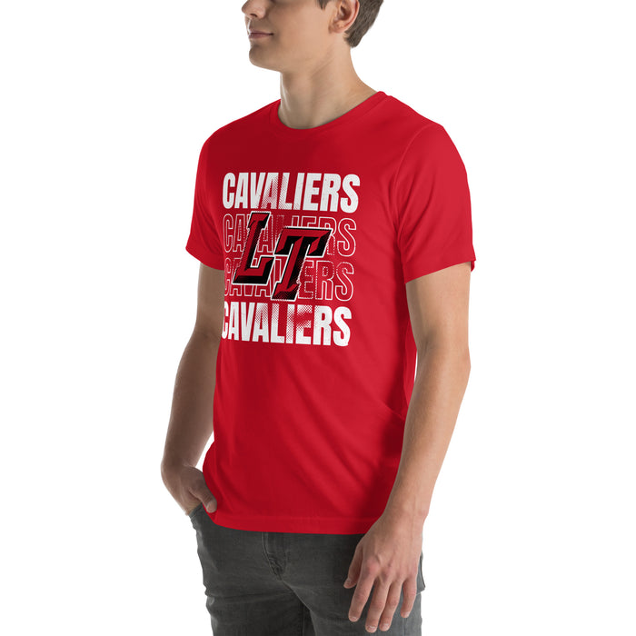 Man wearing Lake Travis High School Cavaliers Red Premium Unisex T-shirt 233