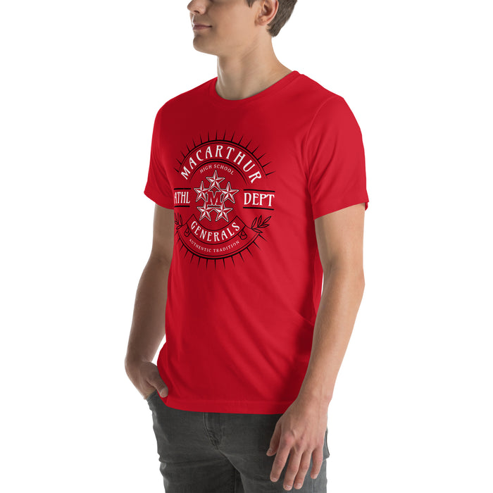 Man wearing MacArthur High School Generals Red Premium Unisex T-shirt 201