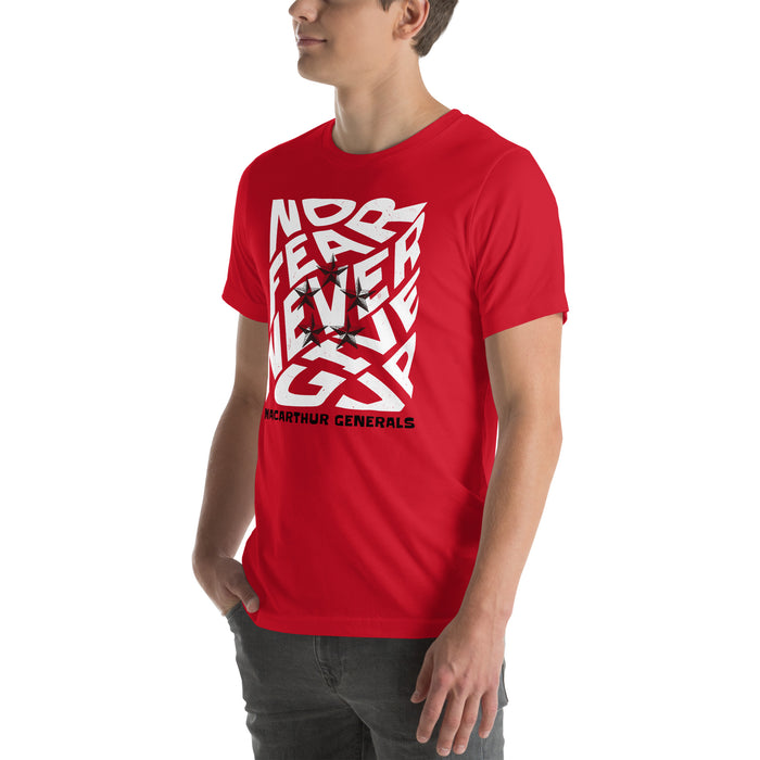 Man wearing MacArthur High School Generals Red Premium Unisex T-shirt 236