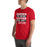 Man wearing North Shore High School Mustangs Red Premium Unisex T-shirt 238